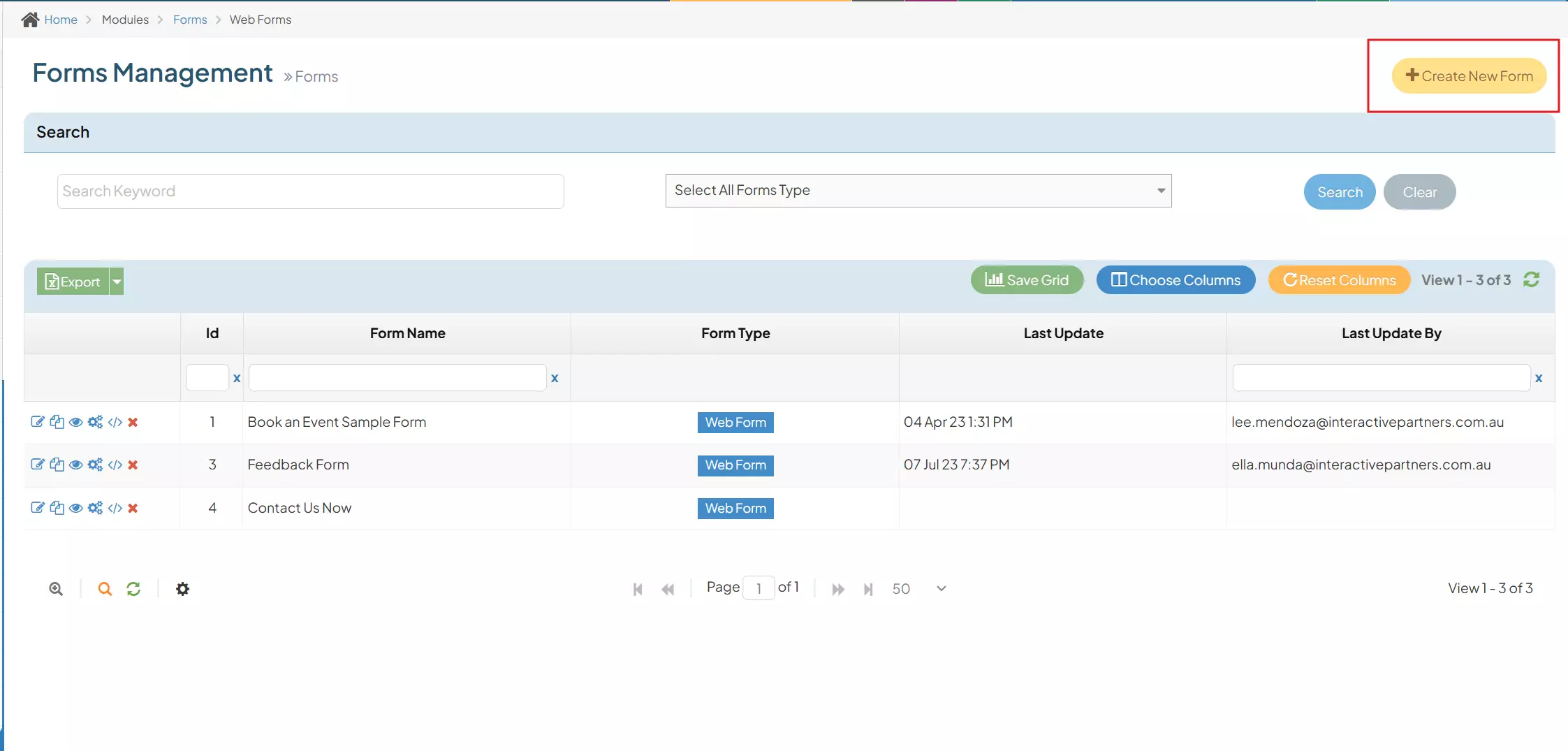 Create new Form button